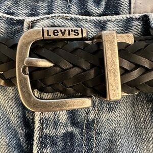 Levi's Black Leather Belt, Silver Buckle, braided, size L size 30 - 32 large